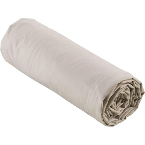 Drap-housse percale Extensible 90 x 190 cm, 100% Coton avec bonnet 30 cm coloris Marron clair