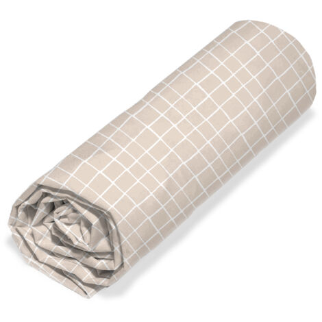 Drap housse sherpa 90x190 cm en microfibre FOREST à carreaux beige