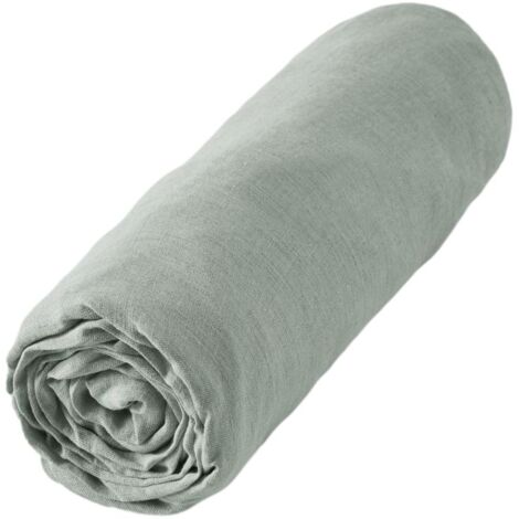 Drap housse "Soline" toutes dimensions Lin lavé - Couleur: Soline Eucalyptus - Taille de drap housse: 180 x 200 cm bonnet de 30 cm