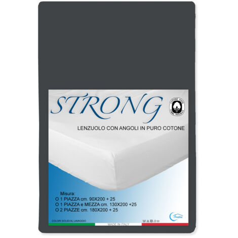 Drap-housse Strong Couleur unie gris plomb, 100% coton, lavable, fabriqué en Italie Un carré et demi