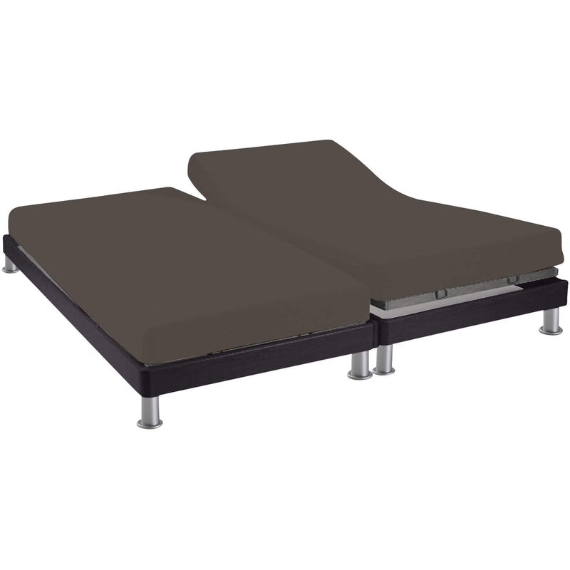 Terre De Nuit - Drap housse tpr zinc 100% coton bonnet 30 cm 2x80x200 cm