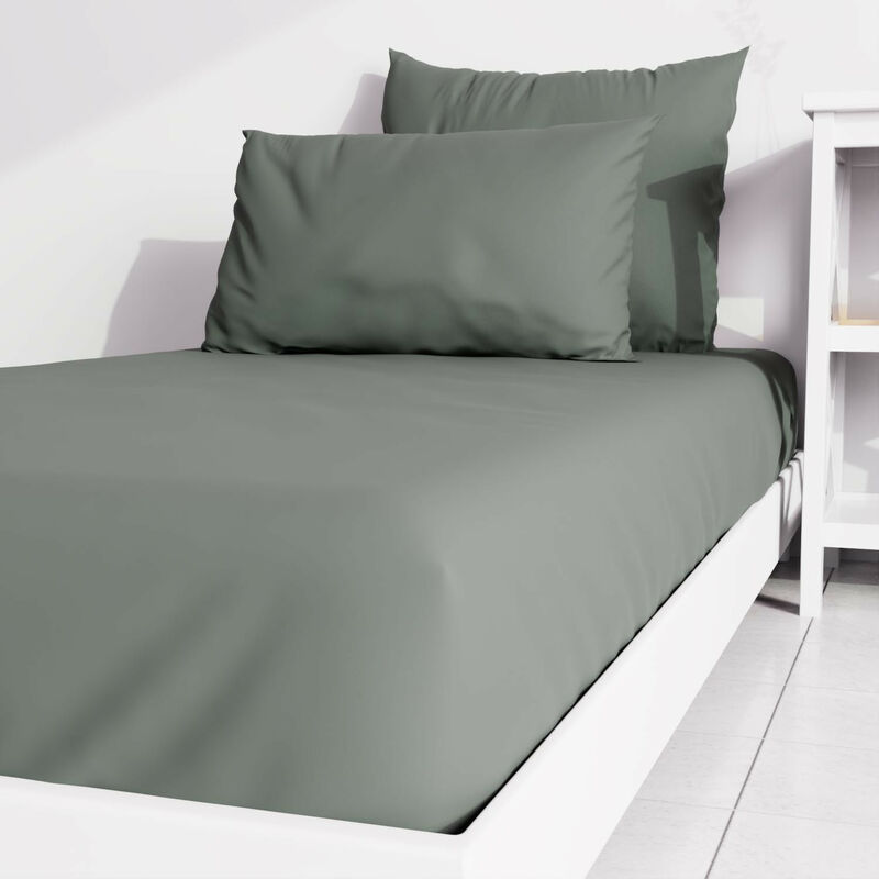 Soleil D Ocre - Drap housse uni 90x190 cm zzz kaki