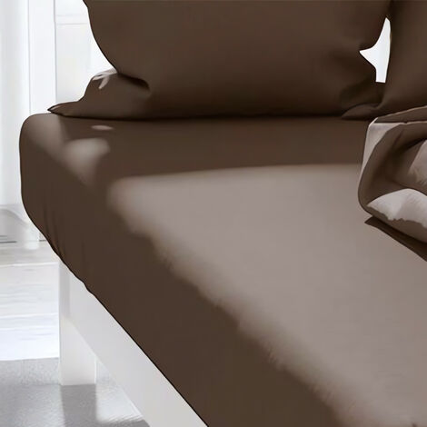 Drap housse uni 90x190 cm ZZZ chocolat