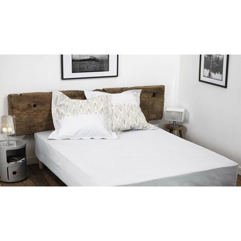 Drap housse uni coton 57 fils blanc 180x200 cm bonnet 35 cm