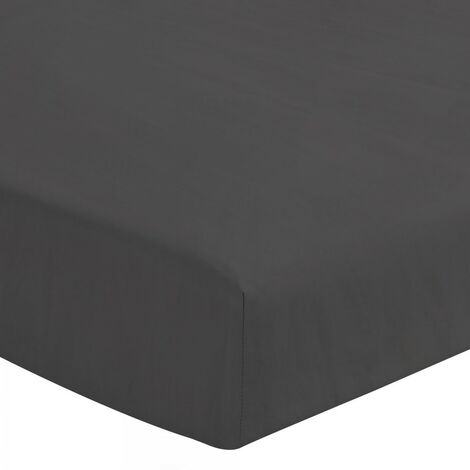 Drap housse uni coton 57 fils gris foncé 160x200 cm bonnet 30 cm