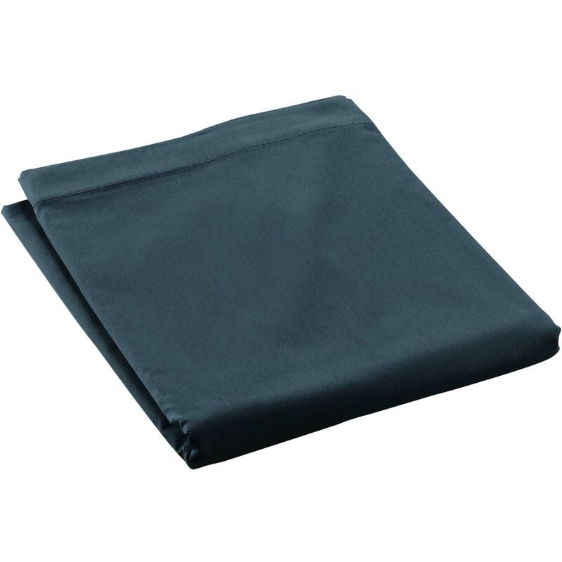 Douceur D'intérieur - Drap plat 180 x 290 cm Percale de coton bleu nuit