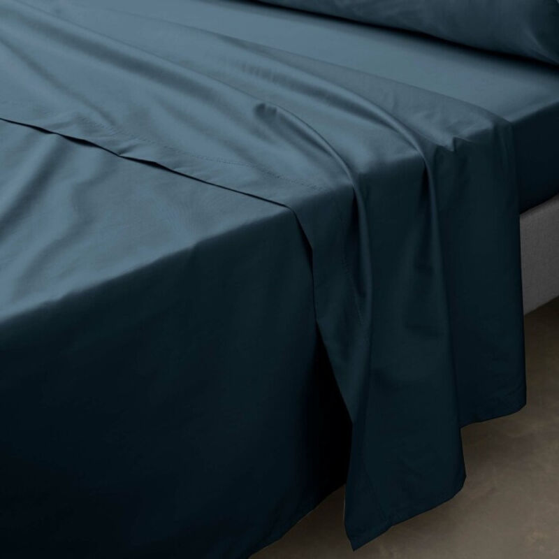 Douceur D'intérieur - Drap plat 2 pers. 240 x 300 cm percale de coton 78 fils Bleu nuit