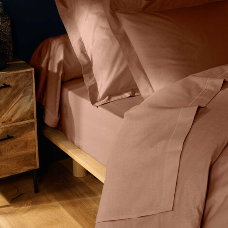 Drap plat 2 personnes 240 x 300 cm coton 57 fils Lina Blush – Finition point bourdon