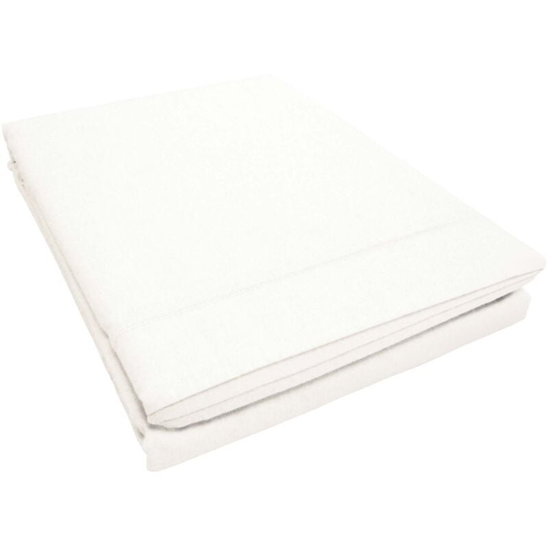 Drap plat 2 personnes 240 x 300 cm uni 57 fils lina + point bourdon Blanche - Blanche