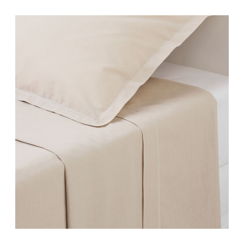 Drap Plat 2 Personnes 'Percale' 240x290cm Beige Lin