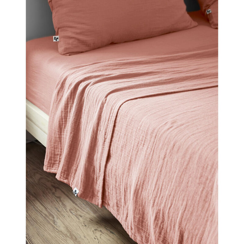 L'effet Papillon - Drap plat 240 x 300 cm Double gaze de coton luxe Gaïa Rose pêche