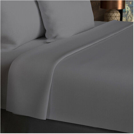 Drap plat en coton 57 fils 260x300 cm UNI gris, par Soleil d'ocre