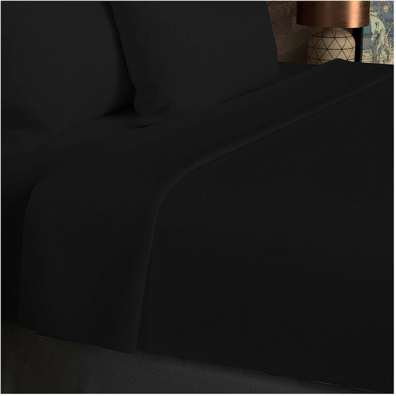 Soleil D Ocre - Drap plat en coton 57 fils 260x300 cm uni noir, par Soleil d'Ocre