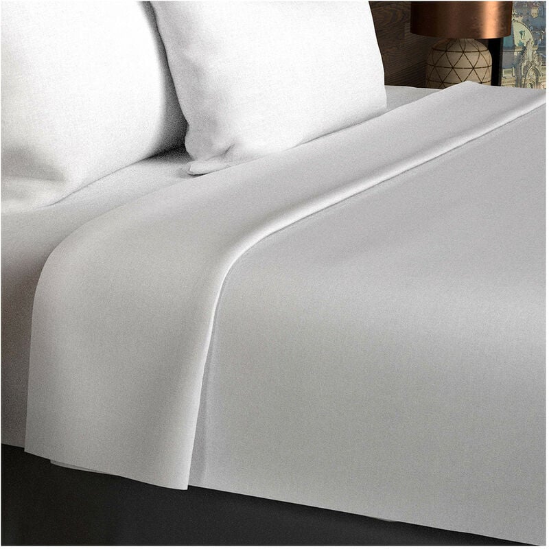 Soleil D Ocre - Drap plat en coton 57 fils 260x300 cm uni blanc, par Soleil d'ocre