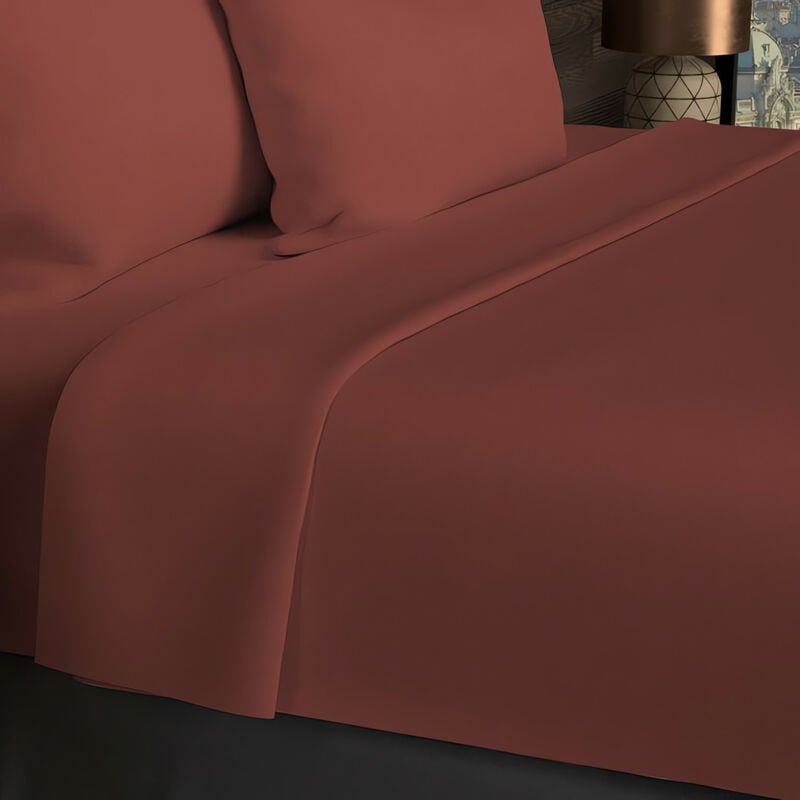 Soleil D Ocre - Drap plat en coton 57 fils 240x290 cm uni brique, par Soleil d'ocre