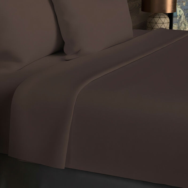 Soleil D Ocre - Drap plat en coton 57 fils 180x290 cm uni brun, par Soleil d'ocre