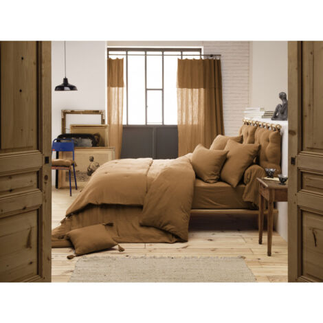 Drap plat "Gaïa" toutes dimensions "Gaze de Coton" - Couleur: Gaïa Camel - Taille de drap plat: 240 x 300 cm pour lit 2 places