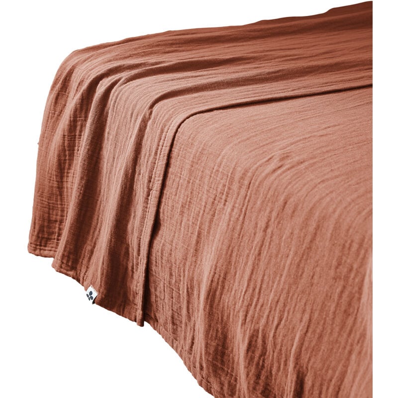 Drap plat 240x300 cm Gaze de coton unie GAIA Rouge Terracotta