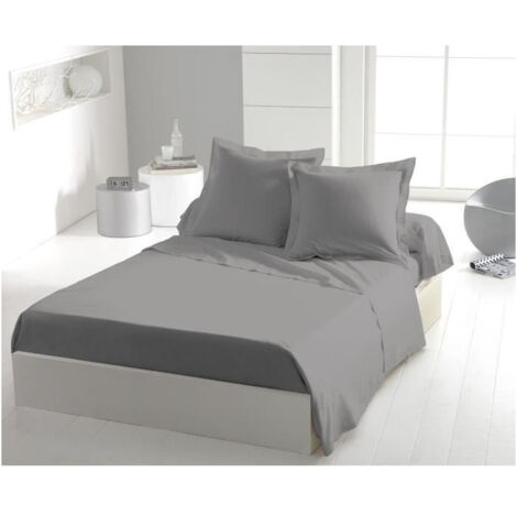 Drap plat HOME LINGE PASSION en microfibres gris clair 240 x 300 cm