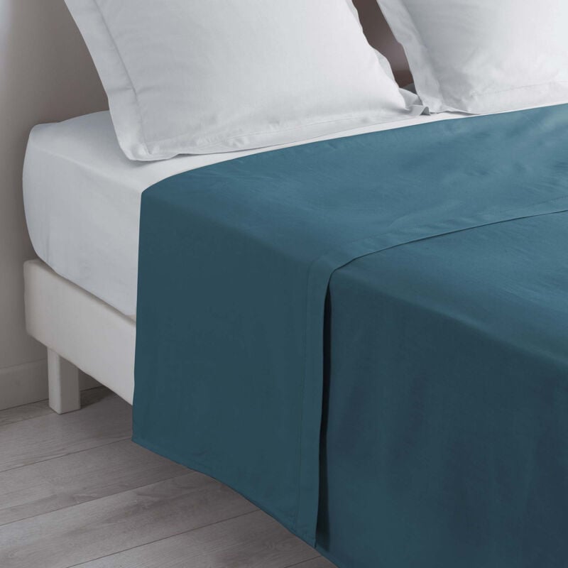 Drap plat lit 2 personnes 240 x 300 cm 100% coton 57 fils couleur Bleu nuit