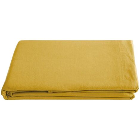 Drap plat Palace pur coton teint lavé, 63 fils/cm² Vent du sud - Palace Curry - 240 x 290 cm pour lit 2 places
