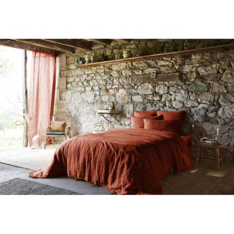 Drap plat "Soline" toutes dimensions Lin lavé - Soline Paprika - 270 x 300 cm pour lit King size - Soline Paprika -