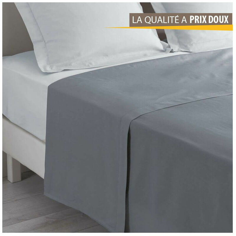 Doulito - Drap plat uni - 180 x 290 cm - 100% coton - 57 fils - Gris