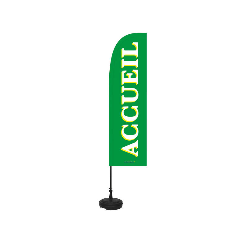 Interface Plv - Drapeau 'accueil' de dimensions 263 x 75 cm avec kit socle plastique et mât