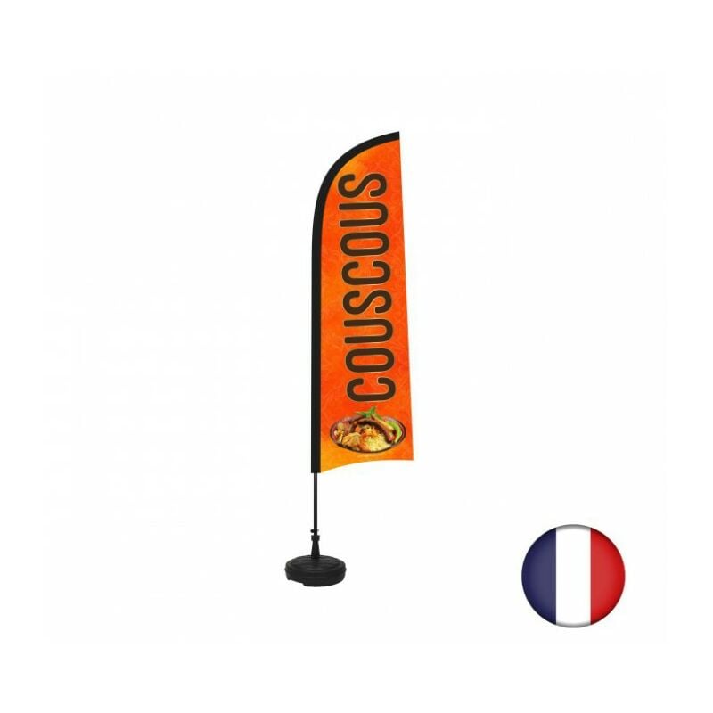 Interface Plv - Drapeau couscous de dimensions 230 x 70 cm avec son kit socle plastique et mât
