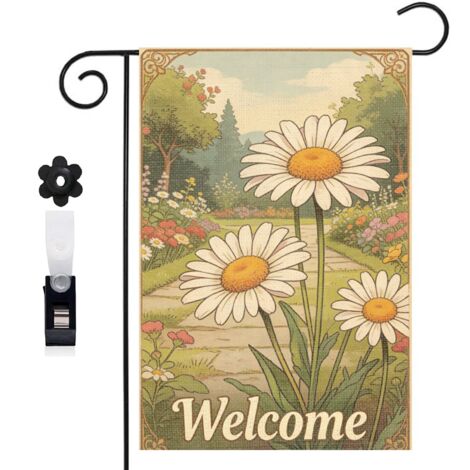 Drapeau de jardin bienvenue 30 x 45 cm motif classique toile double face pour décoration extérieure maison