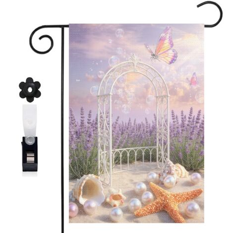Drapeau de jardin bienvenue 30 x 45 cm motif coquillages escargots et décor océan toile double face