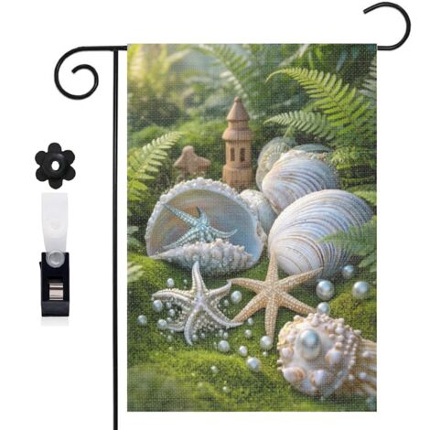 Drapeau de jardin bienvenue 30 x 45 cm motif coquillages et perles marines toile double face résistante