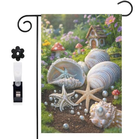 Drapeau de jardin bienvenue 30 x 45 cm motif coquillages étoiles de mer et perles toile double face décoration extérieure