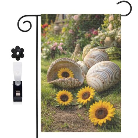 Drapeau de jardin bienvenue 30 x 45 cm motif coquillages marins et décor plage toile double face
