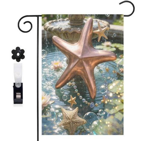 Drapeau de jardin bienvenue 30 x 45 cm motif étoile de mer et océan lumineux toile double face
