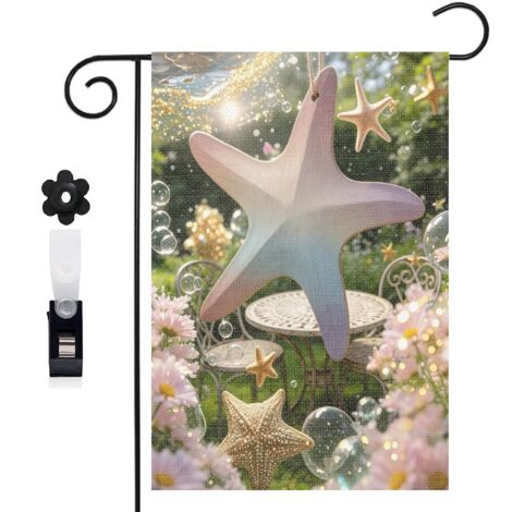 Drapeau de jardin bienvenue 30 x 45 cm motif étoiles de mer et coquillages brillants toile double face