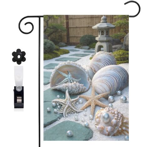 Drapeau de jardin bienvenue 30 x 45 cm motif étoiles de mer et coquillages naturels toile double face