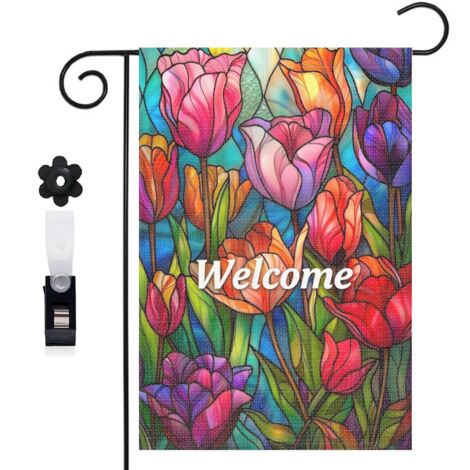 Drapeau de jardin bienvenue 30 x 45 cm motif moderne et simple toile double face pour entrée et jardin