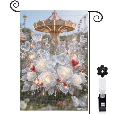 Drapeau de jardin bienvenue 30 x 45 cm motif papillon et fleurs style campagne toile double face