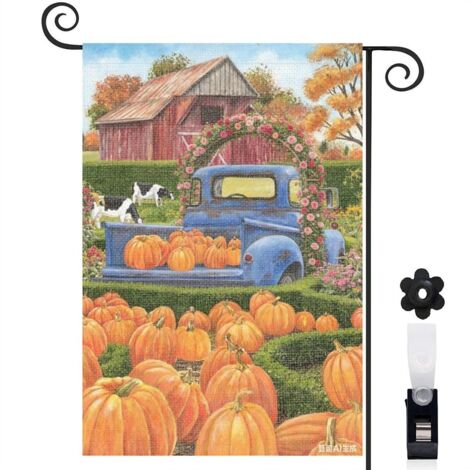 Drapeau de jardin bienvenue 30 x 45 cm motif paysage automnal et citrouilles toile double face