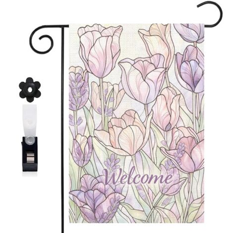 Drapeau de jardin bienvenue 30 x 45 cm motif sobre toile double face pour entrée et cour extérieure