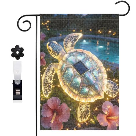 Drapeau de jardin bienvenue 30 x 45 cm motif tortue et décor marin magique toile double face