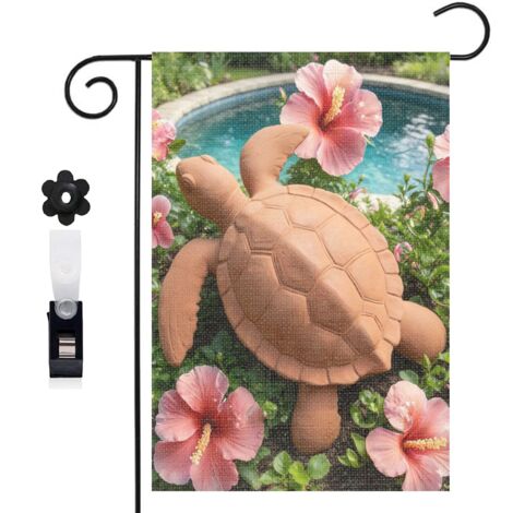 Drapeau de jardin bienvenue 30 x 45 cm motif tortue et mer calme toile double face extérieure