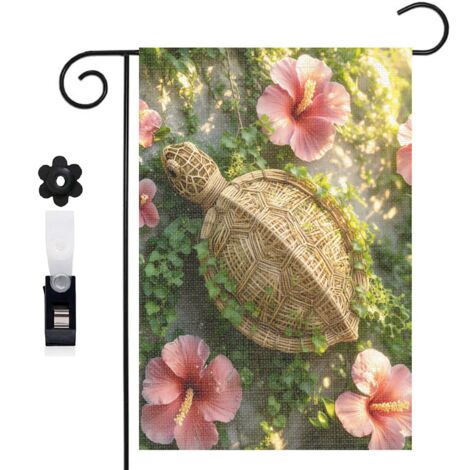 Drapeau de jardin bienvenue 30 x 45 cm motif tortue et océan lumineux toile double face