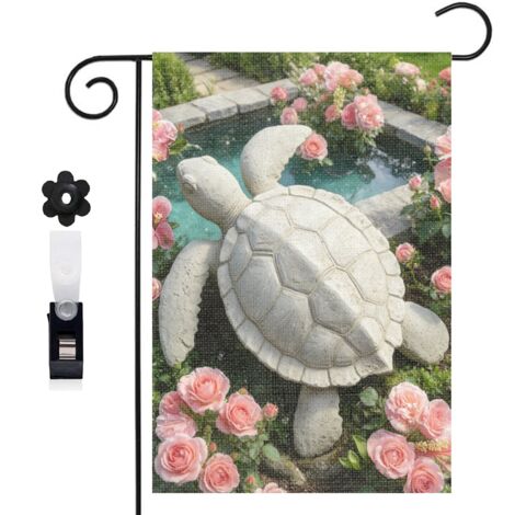 Drapeau de jardin bienvenue 30 x 45 cm motif tortue marine féerique et océan toile double face décoration extérieure
