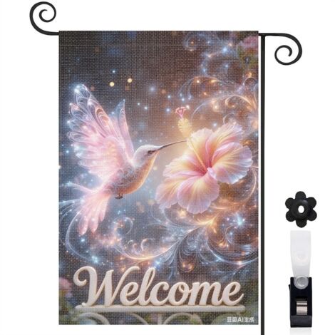 Drapeau de jardin bienvenue 30 x 45 cm tissu robuste double face motif floral lumineux décoration saisonnière pour maison et jardin