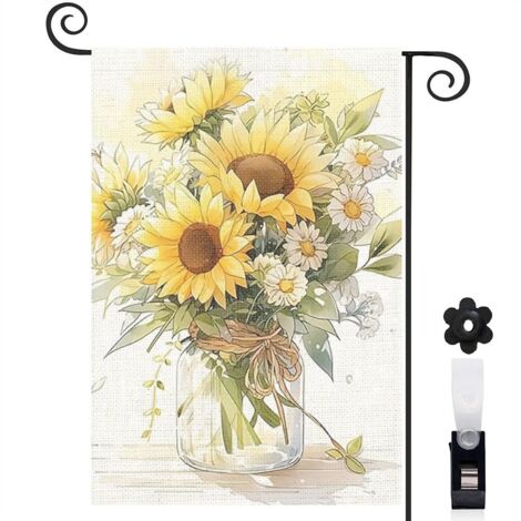 Drapeau de jardin Bienvenue en lin lavable 30 x 45 cm lavable décoration saisonnière pour jardin