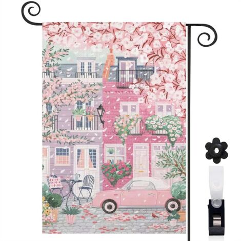 Drapeau de jardin Bienvenue en lin lavable 30 x 45 cm résistant aux intempéries décoration intérieure