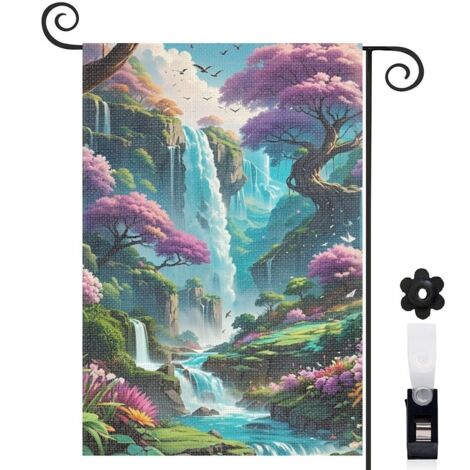Drapeau de jardin Bienvenue en lin lavable 45 x 30 cm résistant aux intempéries entrée et porche
