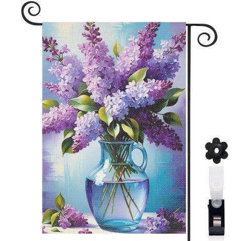 Drapeau de jardin Bienvenue en lin lavable 45 x 30 cm résistant aux intempéries terrasse et balcon